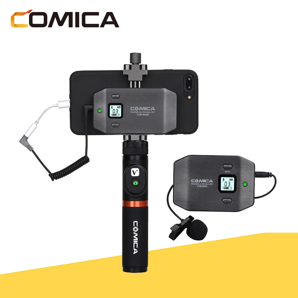 

COMICA CVM-WS50 A/B/C Lavalier Professional Smartphone Wireless Microphone 6 Channels Mic With Handle For Phones Video Interview
