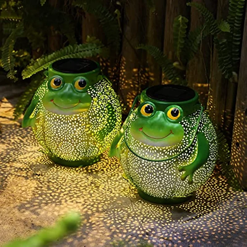 

2 Pack Hanging Solar Lanterns Garden Light Waterproof Metal Decorative Outdoor for Patio Yard Table Pathway with Frog Pattern