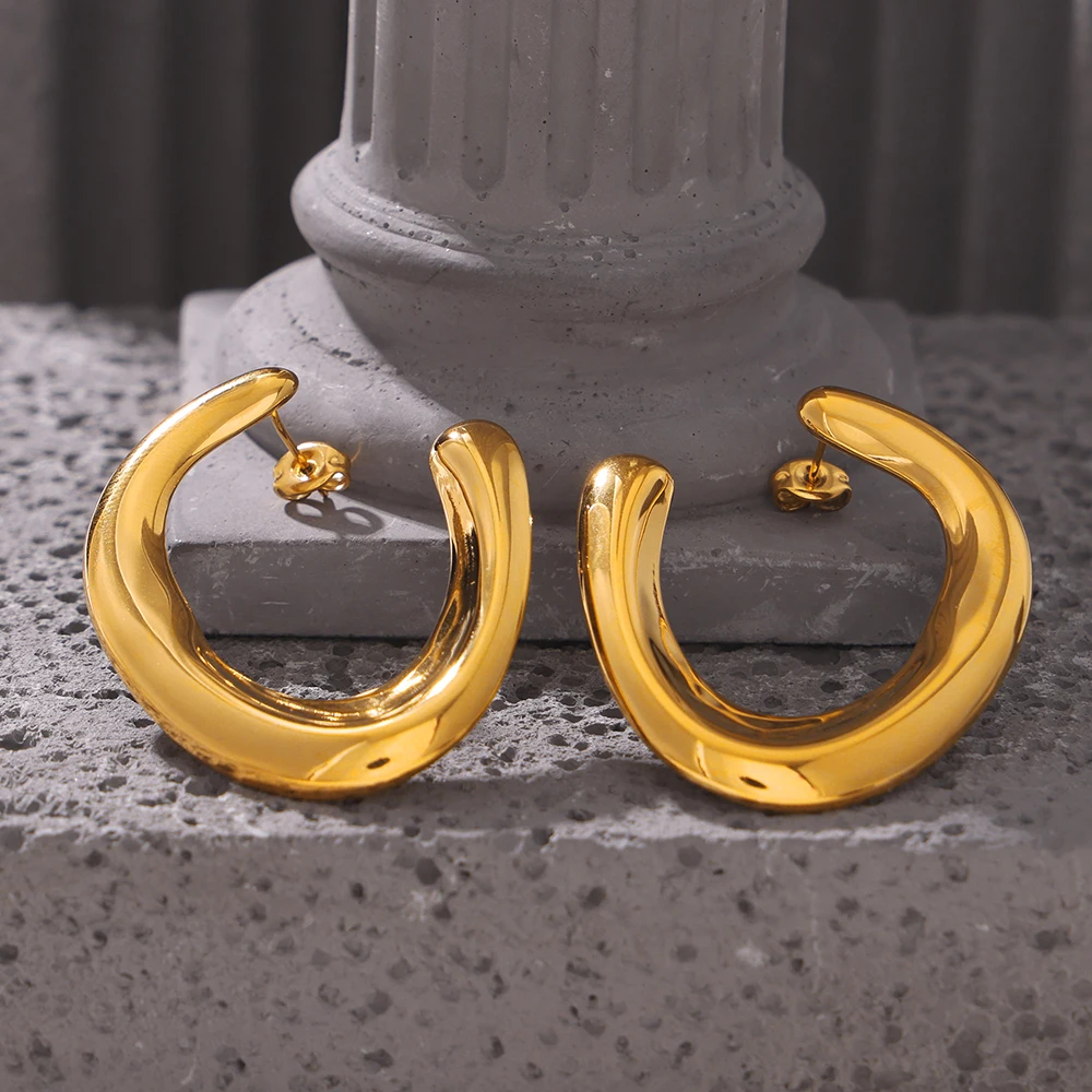 Liora классические большие висячие серьги из нержавеющей стали C-образной формы для