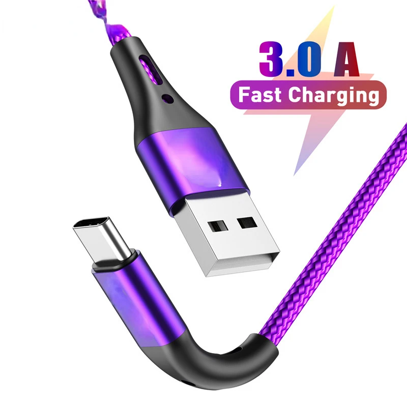 

3A USB Type C Data Cable For Samsung Galaxy S10 S9 Redmi Note 7 Fast Charging Mobile Phone Chargers 2m 3m