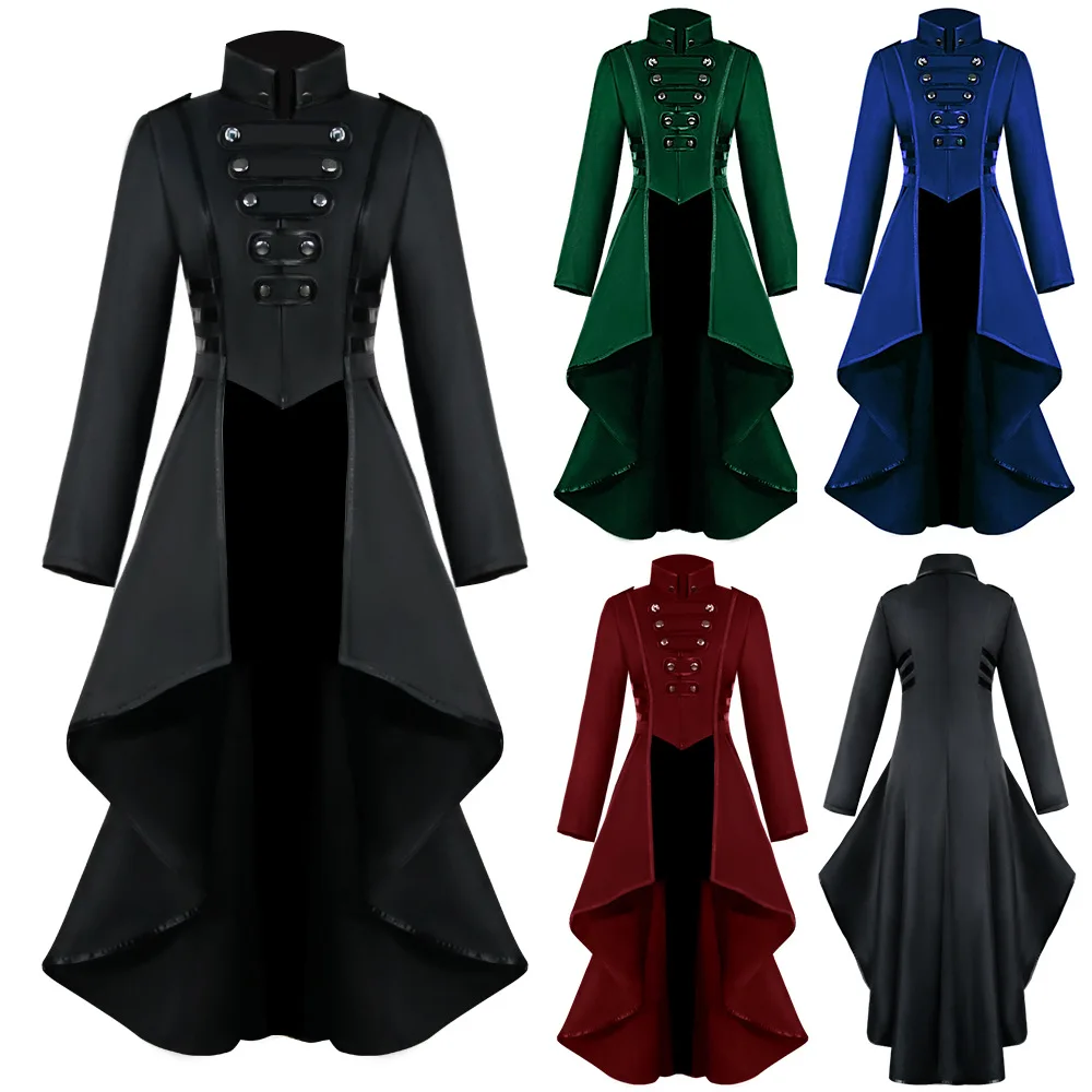 

Medieval Costume Court Lapel Buckled Tuxedo Dinner Jacket Men Women Steampunk Slim Coat Magician Cosplay Halloween Carnival