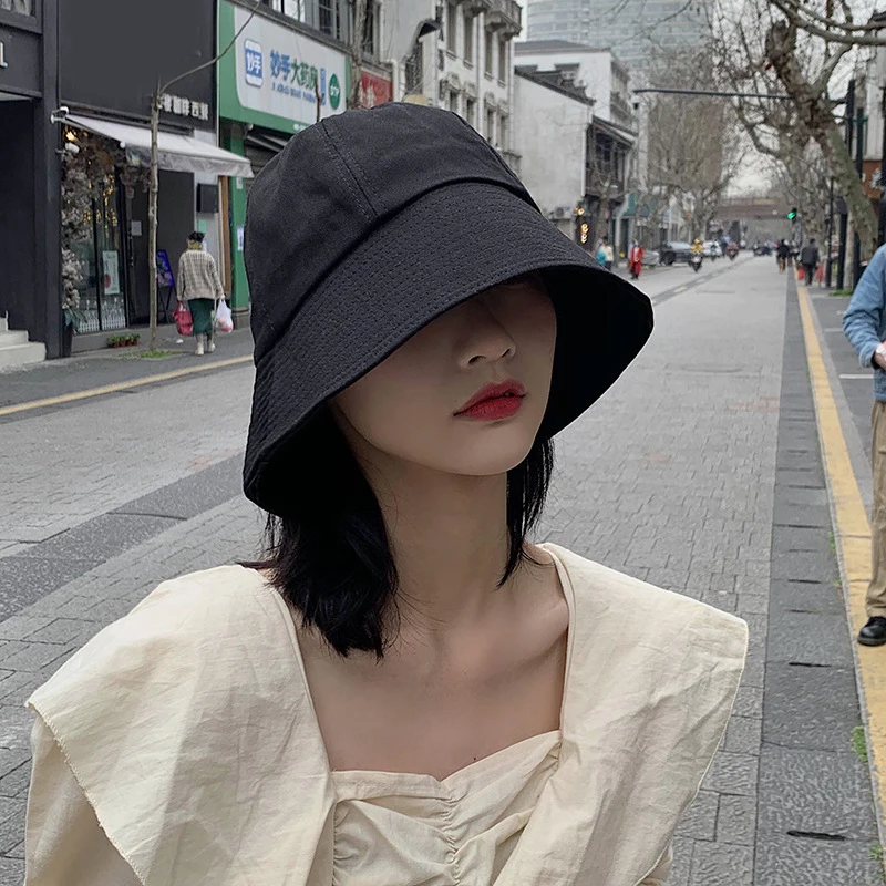 

Summer Black Beige Women Bucket Hat Casual Solid Color Panama Cap Outdoor Sports Beach Visor Sun Hats Lady Girl Fisherman Cap