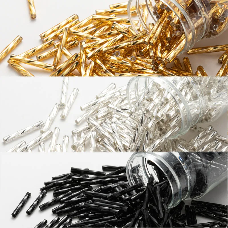 

75PCS 2.5x20mm 15Grams/Lot Charm Tube Beads Helical Twist Bugles Glass SeedBeads Gold Silver Black Embroidery Accessories