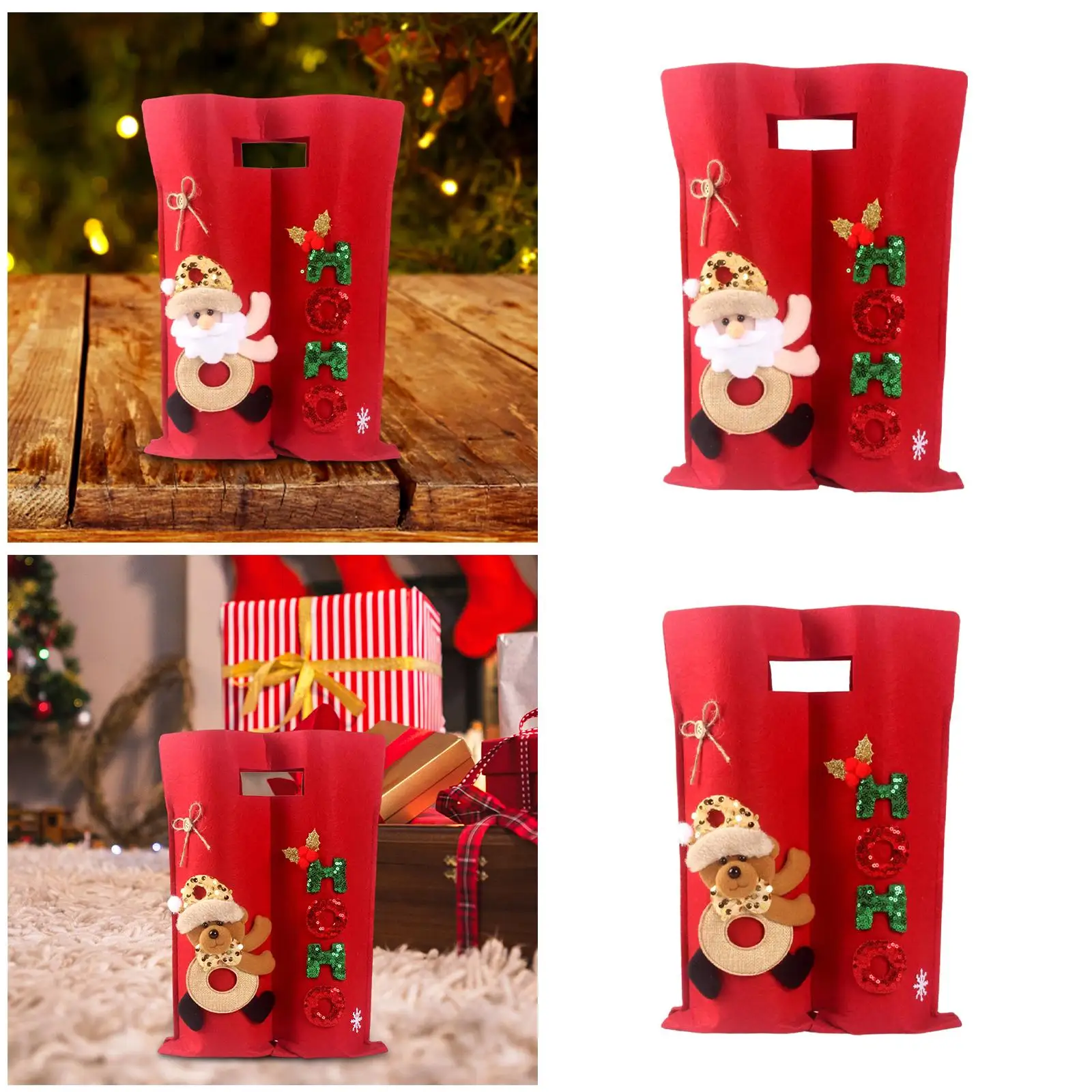Christmas Wine Bottle Bag Holding 2 Bottles Red Decorative Reusable Carrying for Home Decor Gift Party Centerpiece New Year
