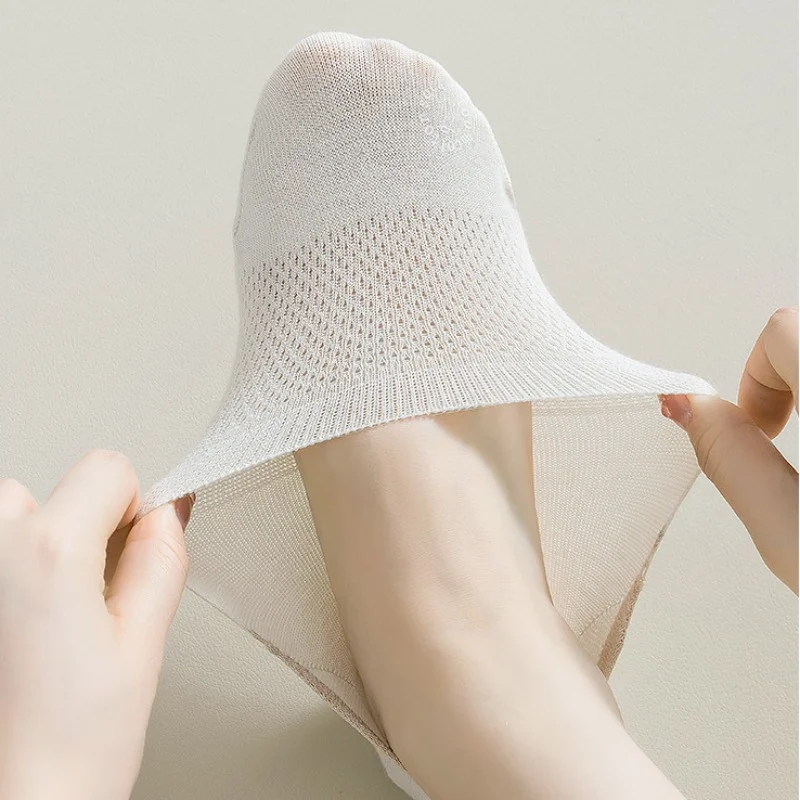 5pair Women Pure Cotton Socks Invisible Boat Mesh Summer Mujer Silicone Non-slip Ankle Low Cut Female Show Breathable Thin