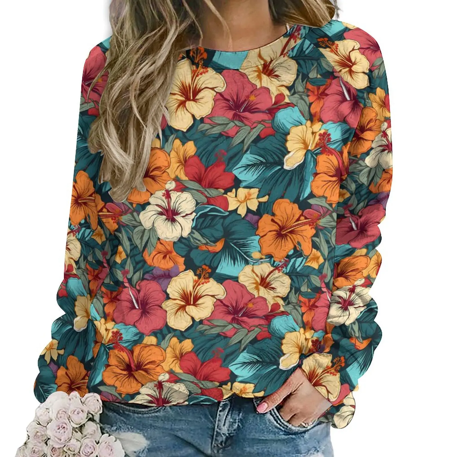 

Tropical Hibiscus Hoodies Floral Print Hip Hop Oversize Hoodie Women Long-Sleeve Cute Custom Casual Sweatshirts