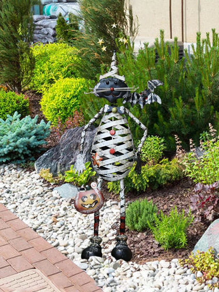 

Outdoor Decor Ornaments Iron Cat People Statue Halloween Cute Creative Modeling Retro Craft Handmade Garden Sculpture Decoration