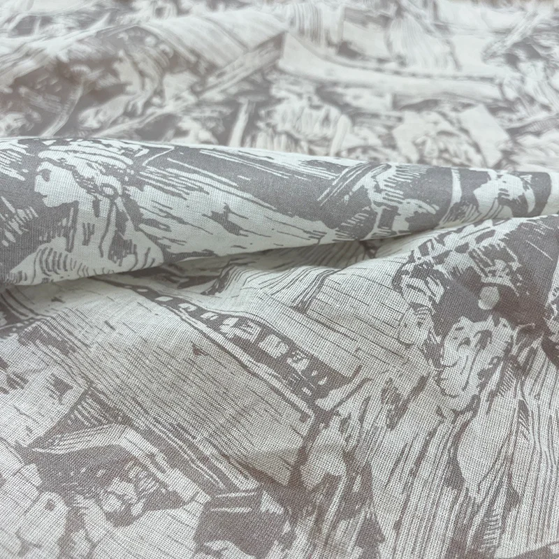 

Cotton Digital Printed Fabric Abstract Figure Pattern Printing Spring and Summer Holiday Style Clothing Shirt Fabric Tulle Cloth