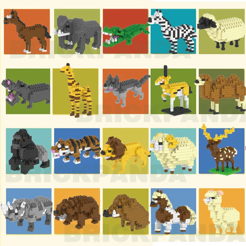 

Мини-конструктор с изображением животных, микро, олень, лошадь, овечка, жираф, слон, Зебра, волк, Лев, крокодил, конструктор