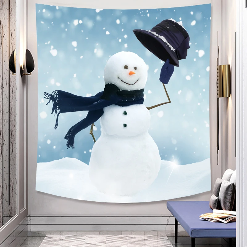 

Lovely Christmas Snowman home decoration New Year party Tapestry Wall Tapestry Bohemian decorative mattress