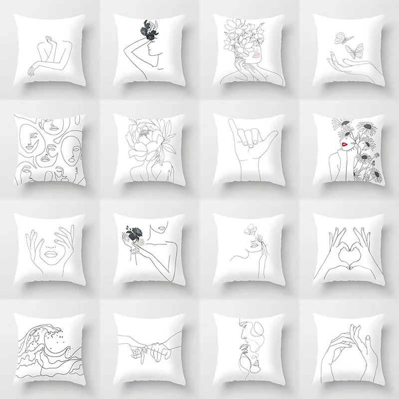 

Abstract minimalist lines cushion cover different female pose sketch pillowcase bedroom sofa car decoration square pillowcase