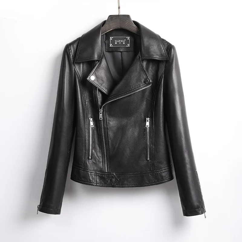 

Sheepskin Leather 100% Jacket Women 2023 New Spring Autumn Genuine Leather Women's Coat Soft Motorcycle Lapel Short Coats Xhl437