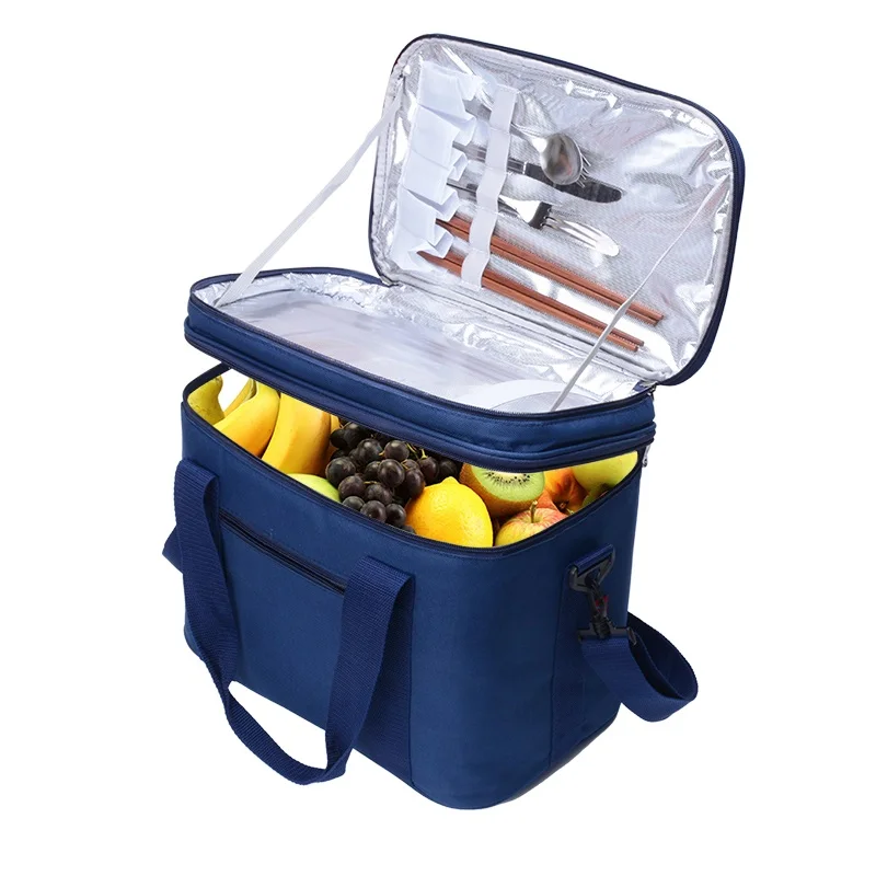 

Quality Double Decker Cooler Bag Thickening Aluminum Foil Insulated Outdoor Food box Food bag Shoulder Lunch bag for Picnic