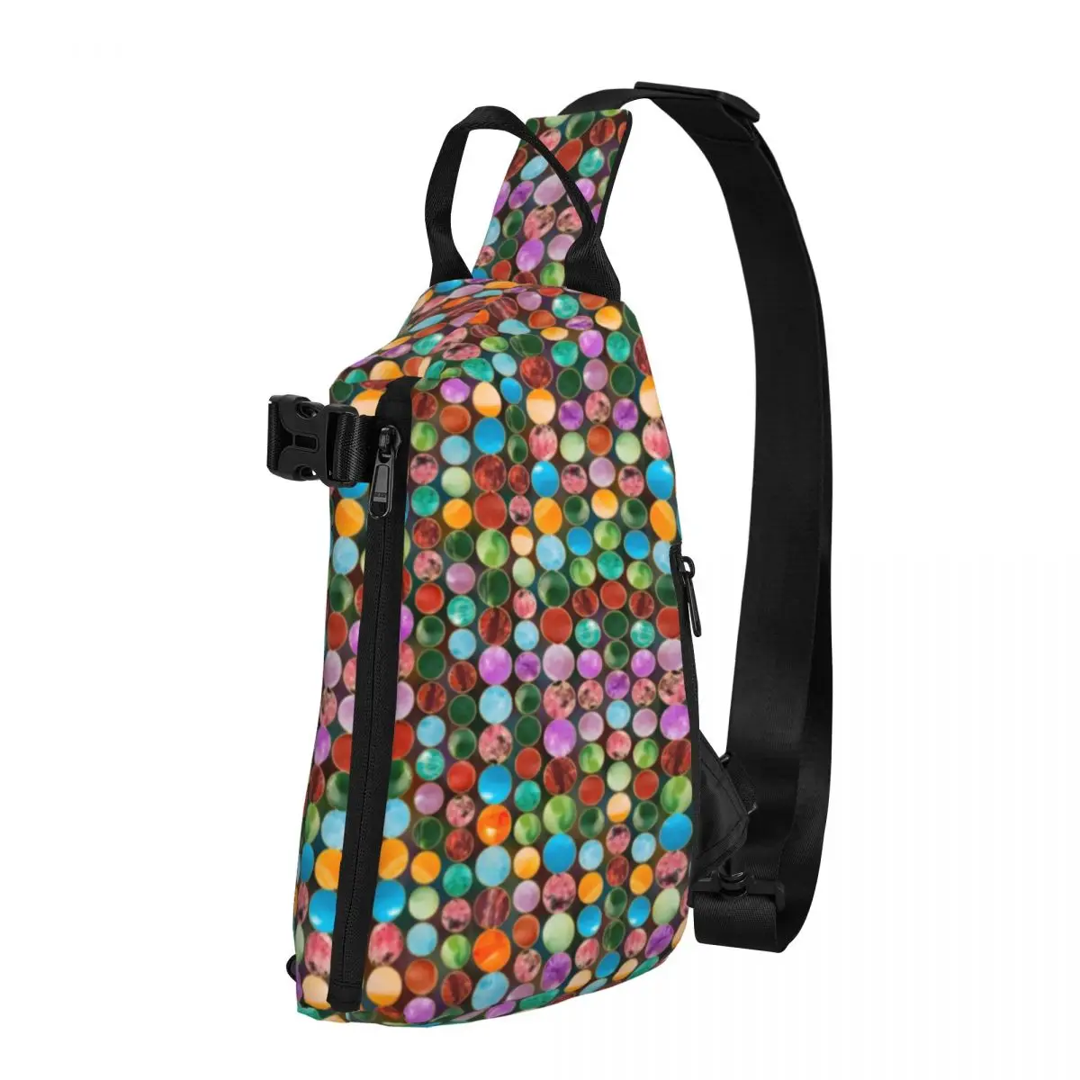 

Colorful Beads Chest Bags Tumbled Gemstones Print Design Shoulder Bag Streetwear Phone Crossbody Bag Streetwear Sling Bags