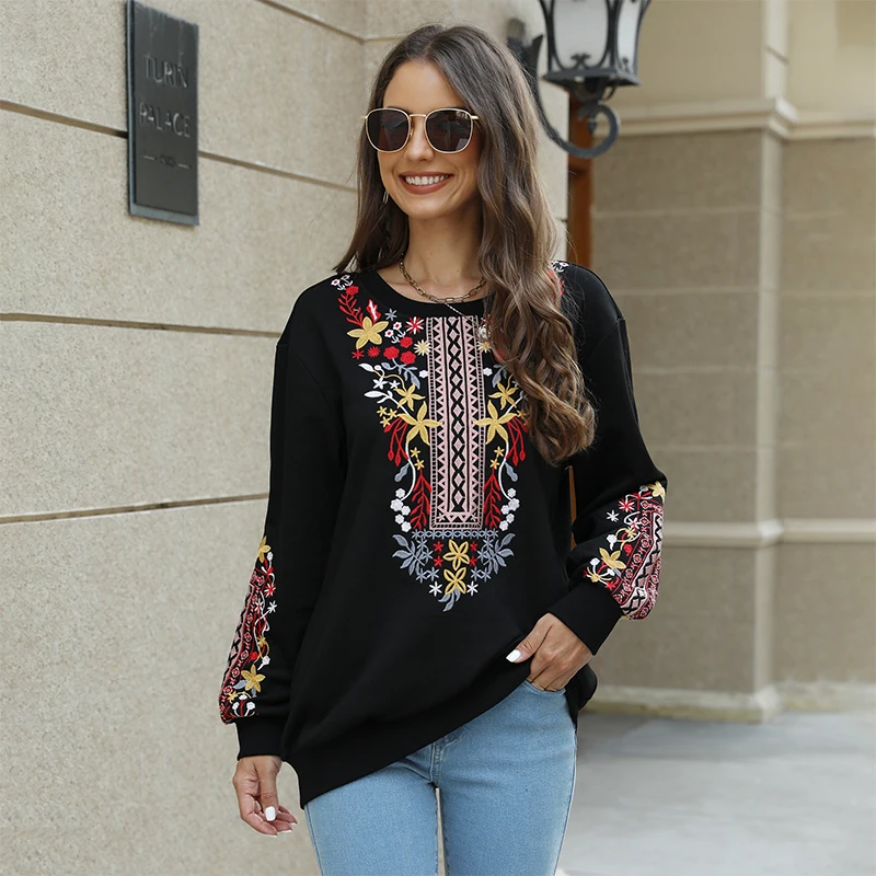 

Eaeovni Women's Mexican Embroidered Tops Traditional Boho Hippie Clothes Peasant Blouse Bohemian Long Sleeve Shirt Tunic