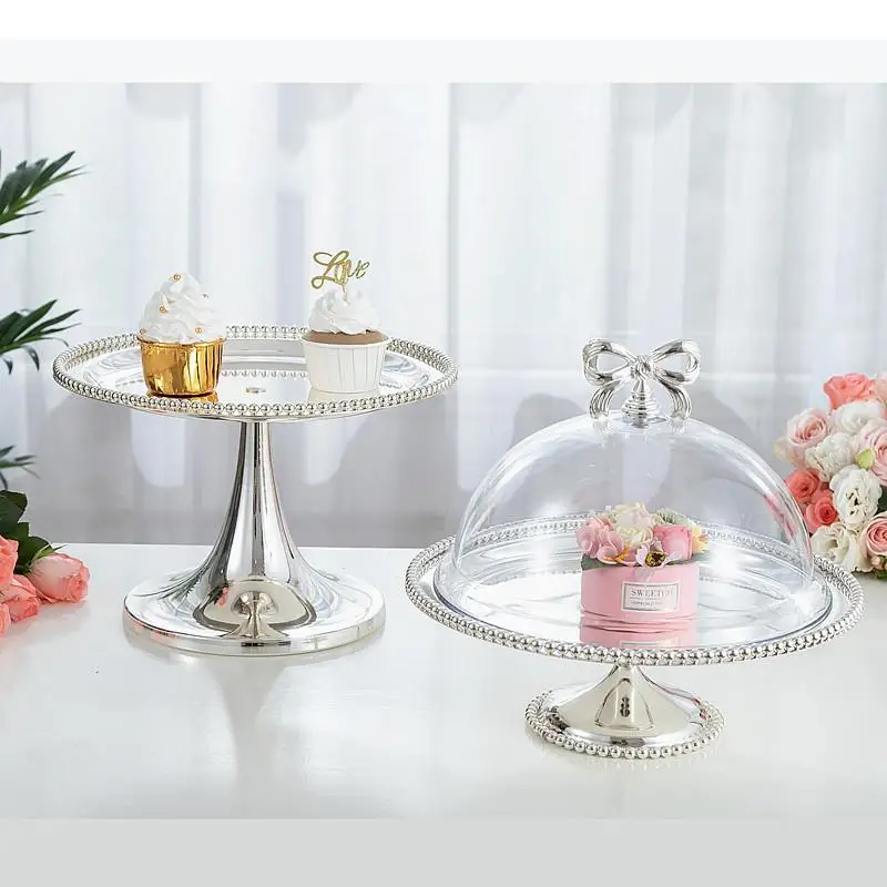 

Wrought Iron Metal Cake Stand Creativity Pearl Fruit Plate Afternoon Tea Snack Tray Cake Pan Wedding Dessert Table Display Stand