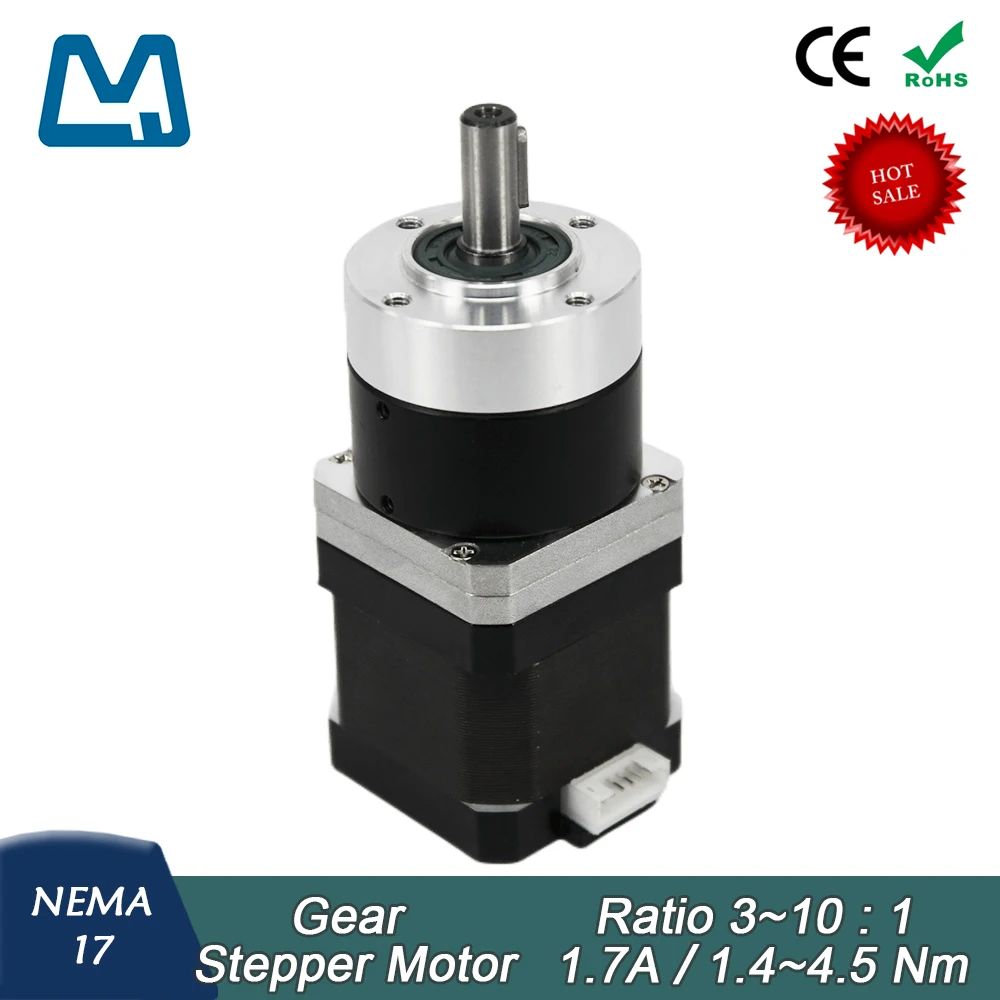 

42 Planetary Gearbox Ratio 10:1 Keyway Shaft Nema17 Stepper Motor 40mm Body Lenght 1.7A 0.45Nm