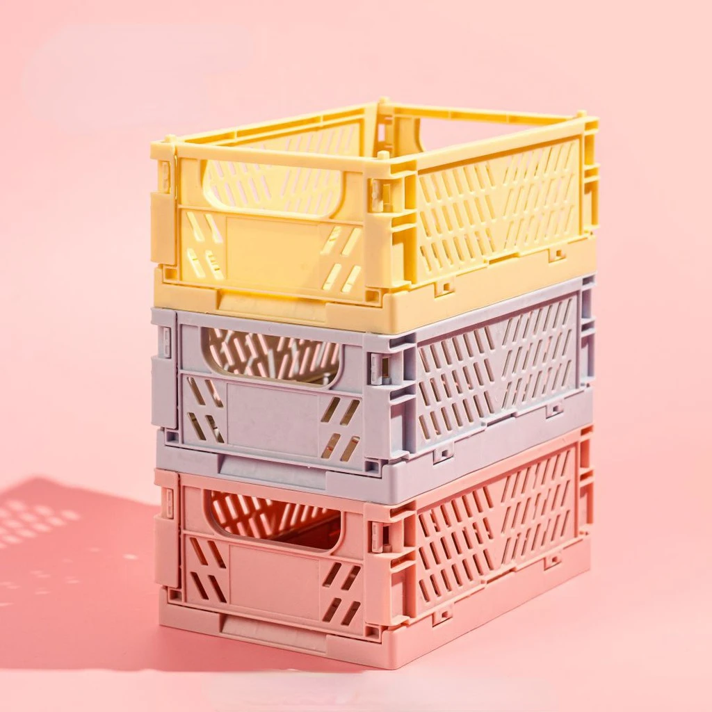 

Plastic Foldable Storage Crate Folding Box Basket Stackable Cute Makeup Jewellery Toys Boxes for Storage Box Organizer Portable