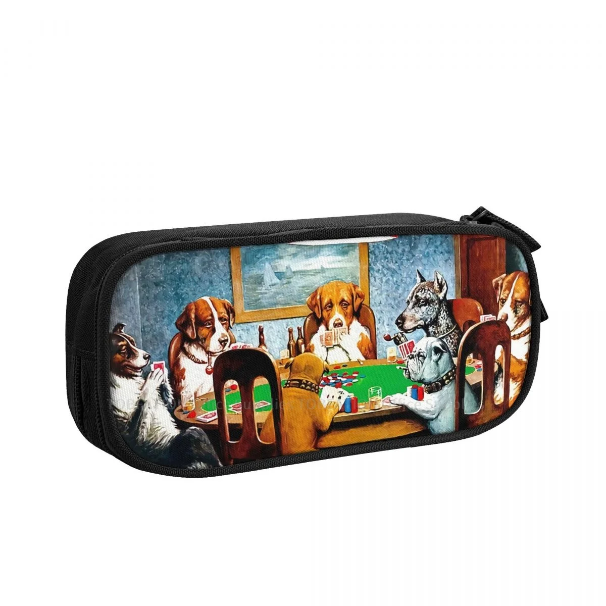 

DOGS PLAYING POKER Vintage Pencase French Bulldog Pet Pencil Bag Girls Boys Student Stationary Bags Large Capacity Double Zipper