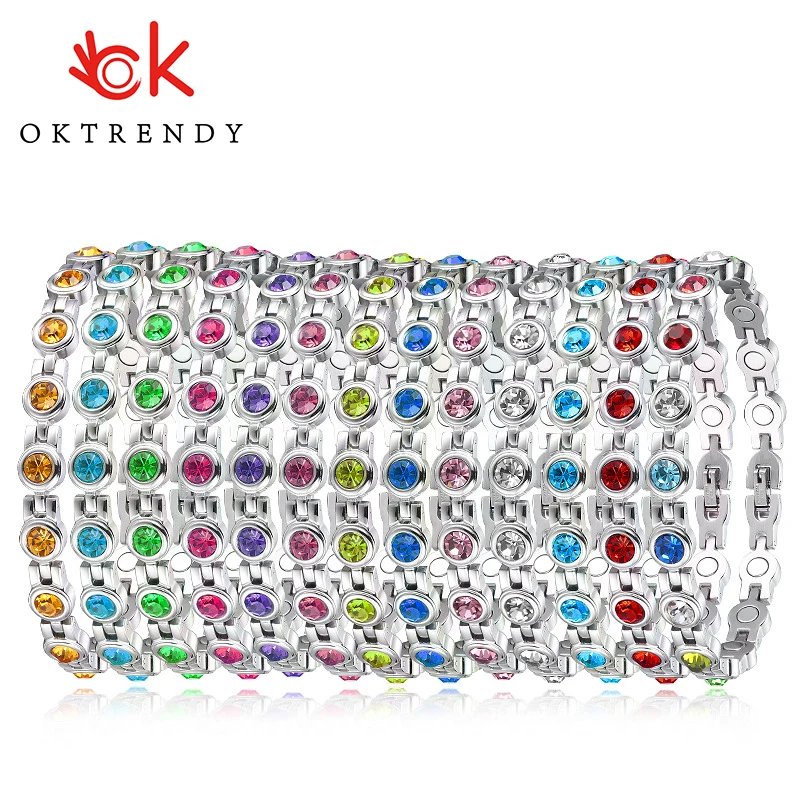 Женские циркониевые бриллиантовые браслеты OKtrendy, магнитный браслет для лечения здоровья, магнитные браслеты из нержавеющей стали, Прямая поставка