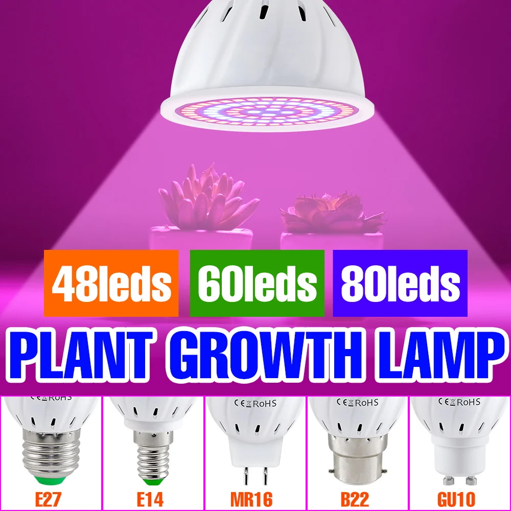 

E27 Hydroponic Growth Light E14 Led Grow Bulb GU10 110V 220V 3W 4W 5W Full Spectrum For Flower Plant Hydroponic Growing Lamp