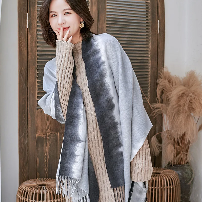 

Winter New Tie-Dyed Gradient Scarf Korean Warm Women's Shawl All-Match Scarf Cashmere-like Printed Scarf