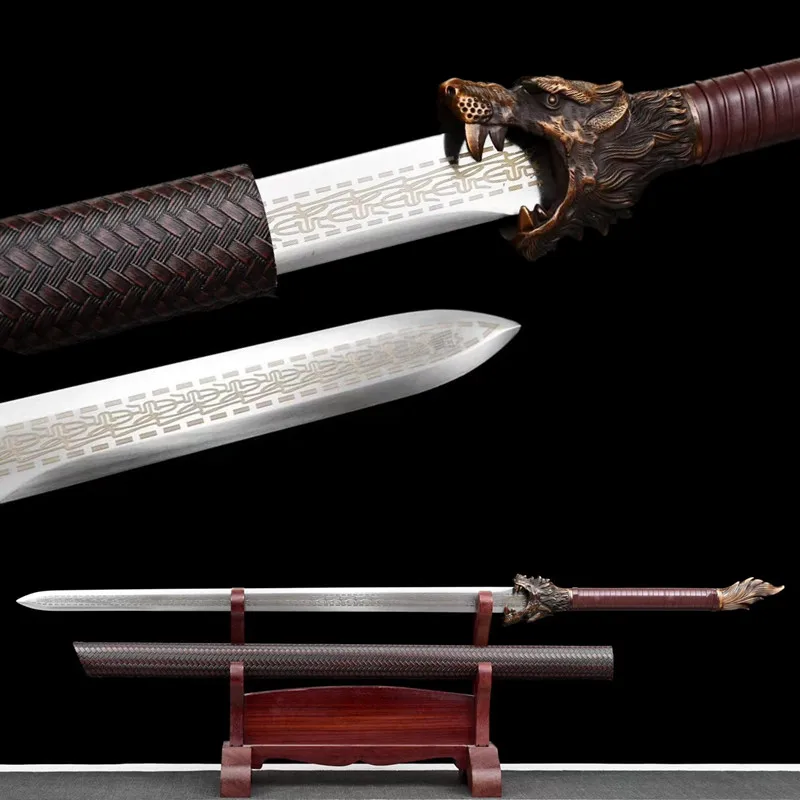 

WOLF Chinese Sword Real High Manganese Steel Laser Hand Engraving Full Tang Sword Battle Ready Sword Home Decor Espada Katana