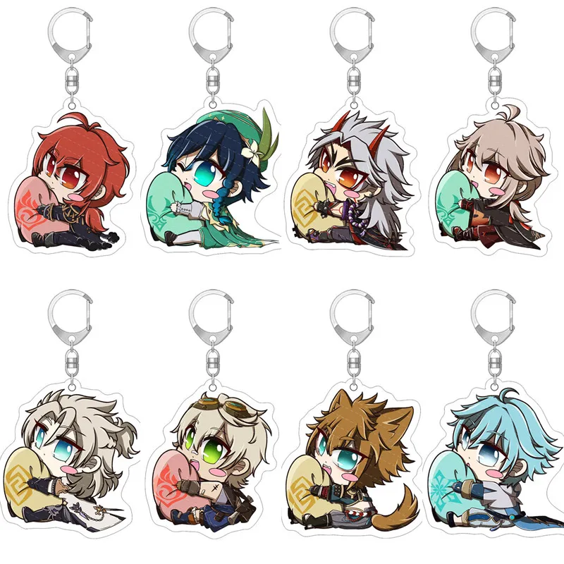 

Genshin Impact Vision Lnazuma Acrylic Ganyu Wendi Xiao Arataki Itto Keychain 7 Element Weapons Eye Of Original God Toy KeyRing
