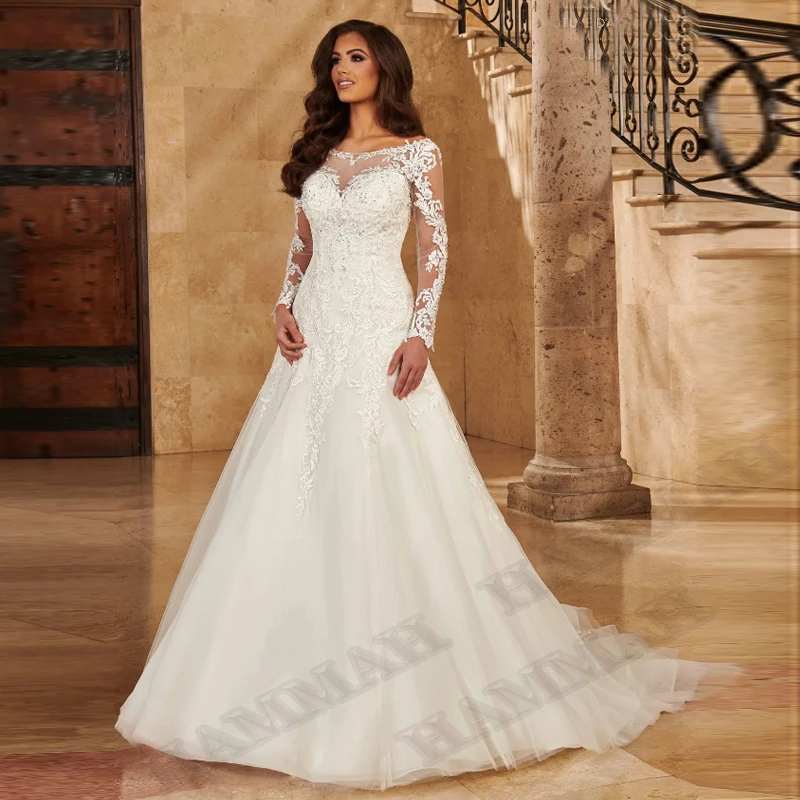 

HAMMAH Exquisite Appliques Wedding Dresses Ball Gowns Sequins A Line Vestido De Casamento V Neck Lace Up Cathedral Train Tank