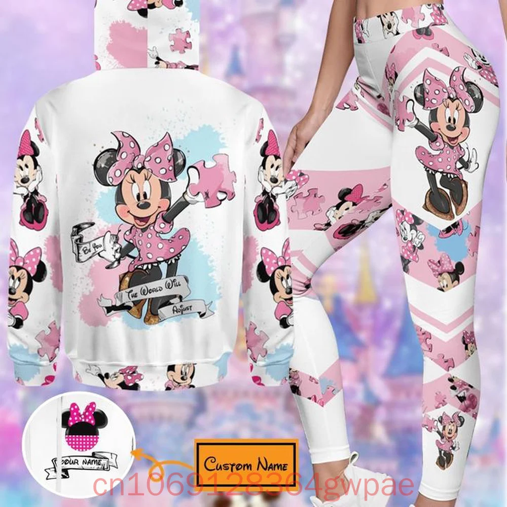 2025 New Mickey Minnie Hoodie Women's Yoga Pants Set Disney Custom Name Leggings Tights Fashion Sportswear