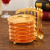 european luxury gold cup holder high grade temperament dinner plate holder set snack plate storage