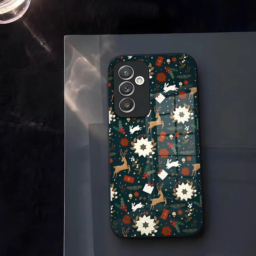 С Рождеством и подсветкой оленя чехол для телефона стекло Samsung Galaxy S21 S22 S25 S20 S24 S23