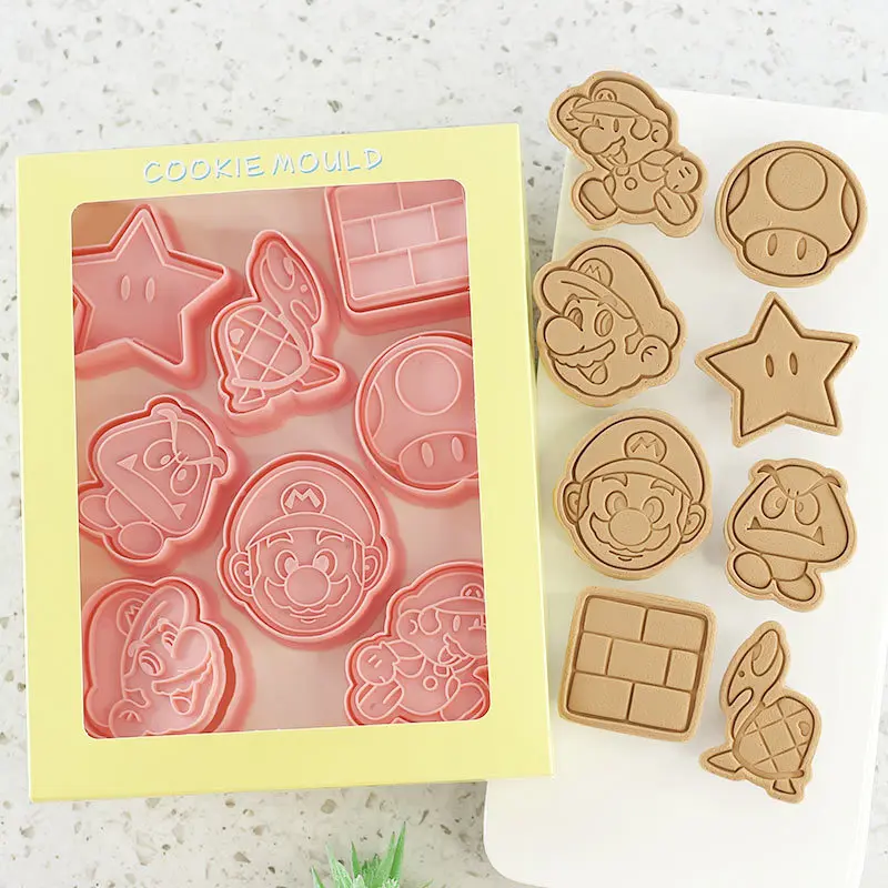 

6pcs/8pcs a Set Super Mario Action Cartoon Figure DIY Cookie Model Push Type 3D Mold Baking Tool Kids Birthday Party X-mas Gifts