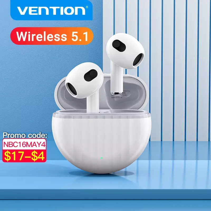 

Vention Bluetooth 5.1 Earphones SBC/AAC TWS Ture Wireless Headphones USB-C Stereo Sports Movement Earbuds with Mic Hi-Fi Headset