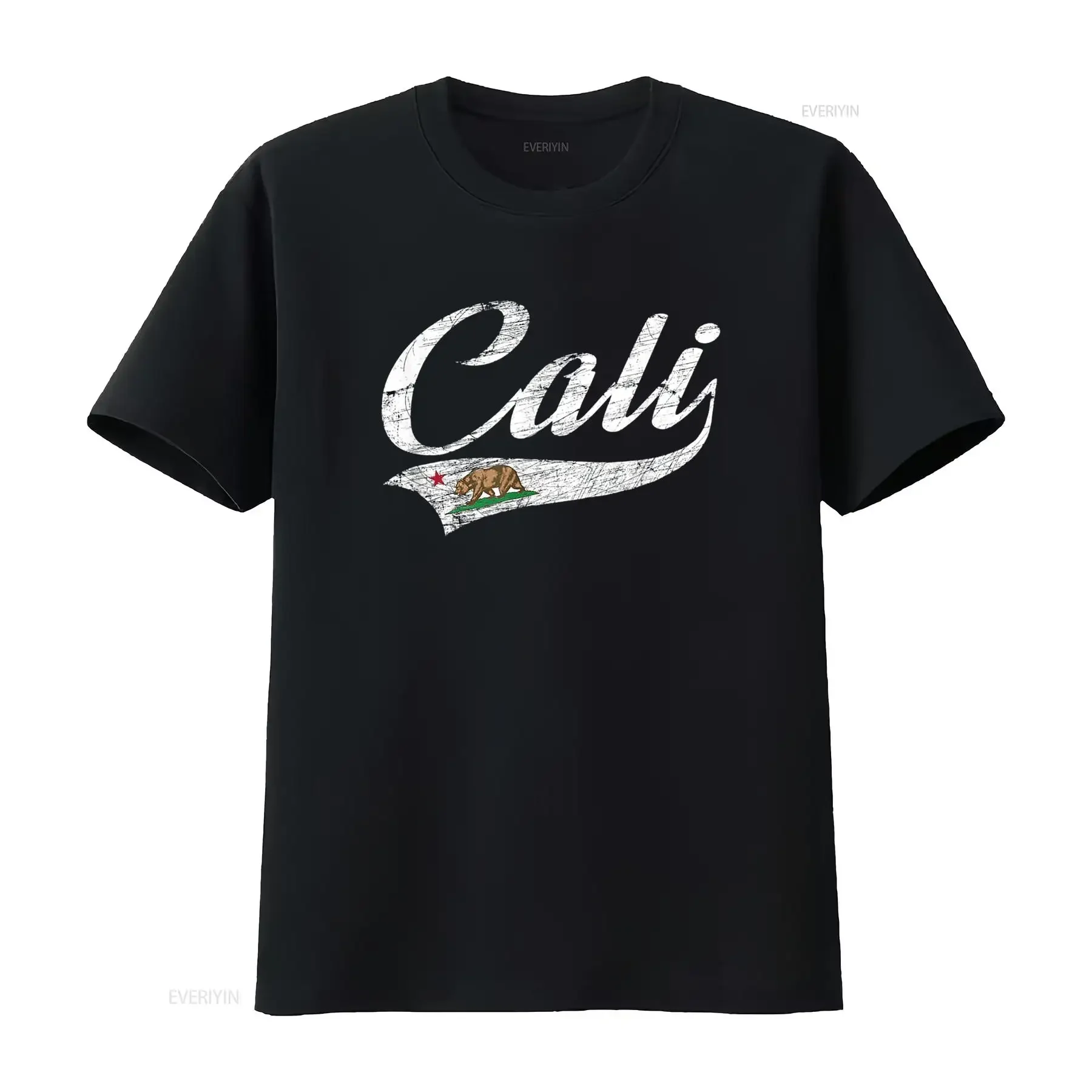 Фото Винтажная футболка CALI California Republic CA с потертым дизайном, винтажный потертый топ с эластичным рисунком для повседневной носки, мягкий №1