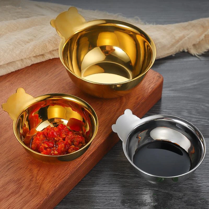 

304 Stainless Steel Cute Bear Sauce Vinegar Dish French Fries Ketchup Seasoning Tray Korean Snacks Plates Condiment Container