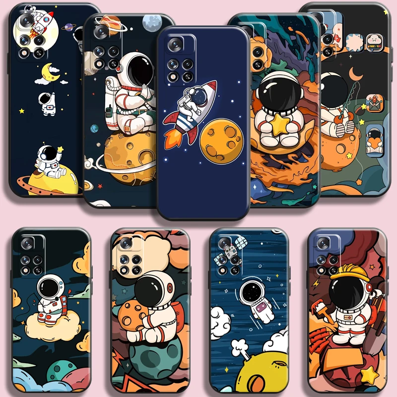 

Cute Astronaut Space Station Phone Case For Xiaomi Redmi Note 11 11T 11S 10 10S 9 9S Pro 5G 9A 9T 9C Soft Full Protection Cover