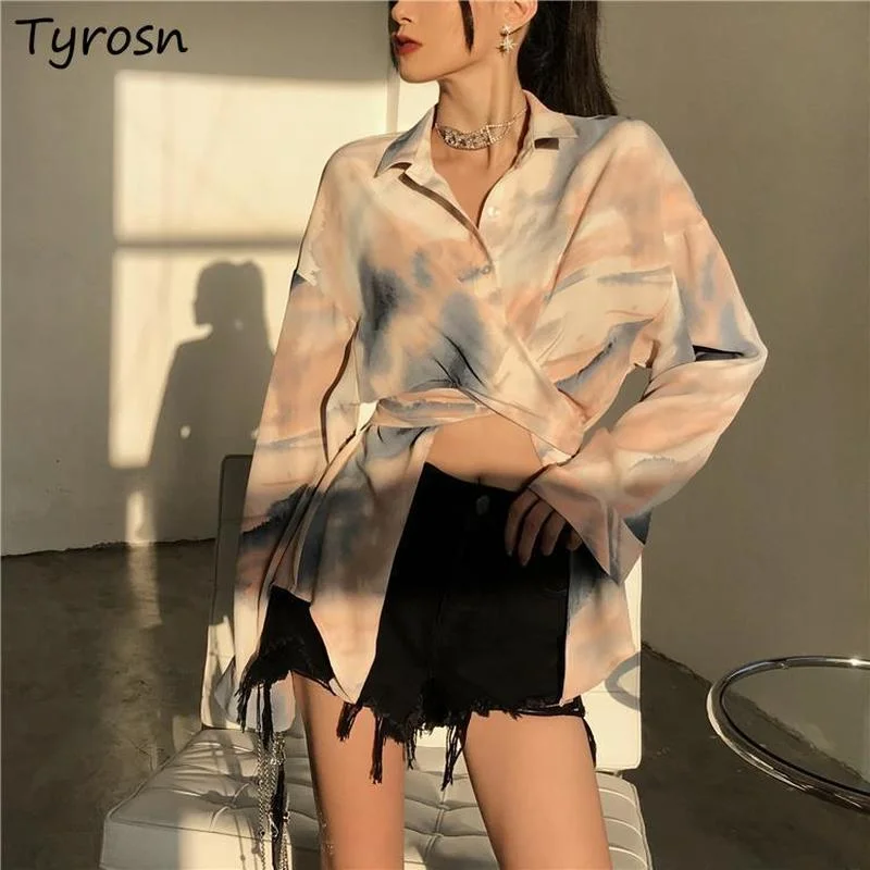 

Tie Dye Shirts Women Design Sweet Fashion Personality Casual All-match Spring Loose Hipster Korean Style Long-sleeve Streetwear