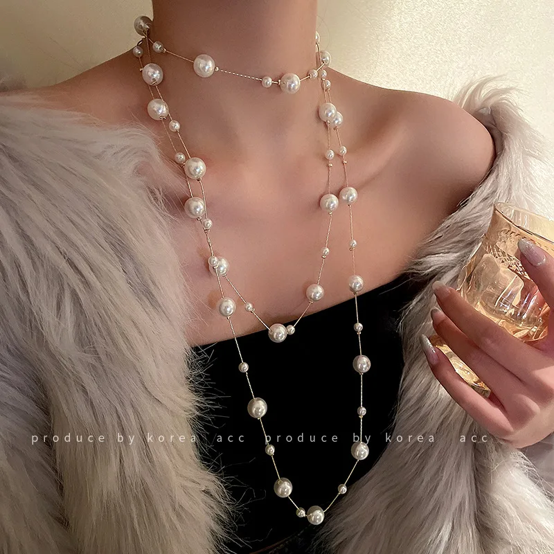 Long Pearl Necklace Trendy Style Design Clavicle Chain Delicate Sweater Chain for Women