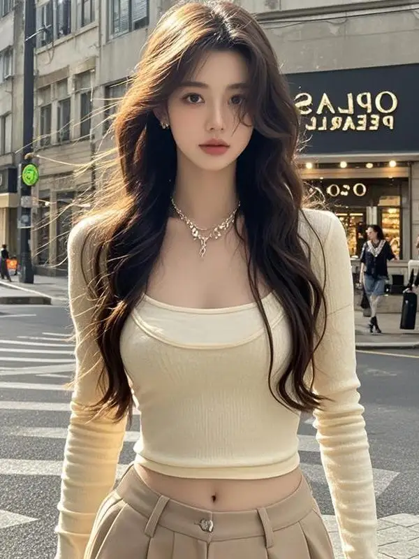 2024 Autumn New Design Pure Desire Sle Gyaru Temperament Slim fit Slimming Long sleeve Knitted Top Women Bottoming Shirt