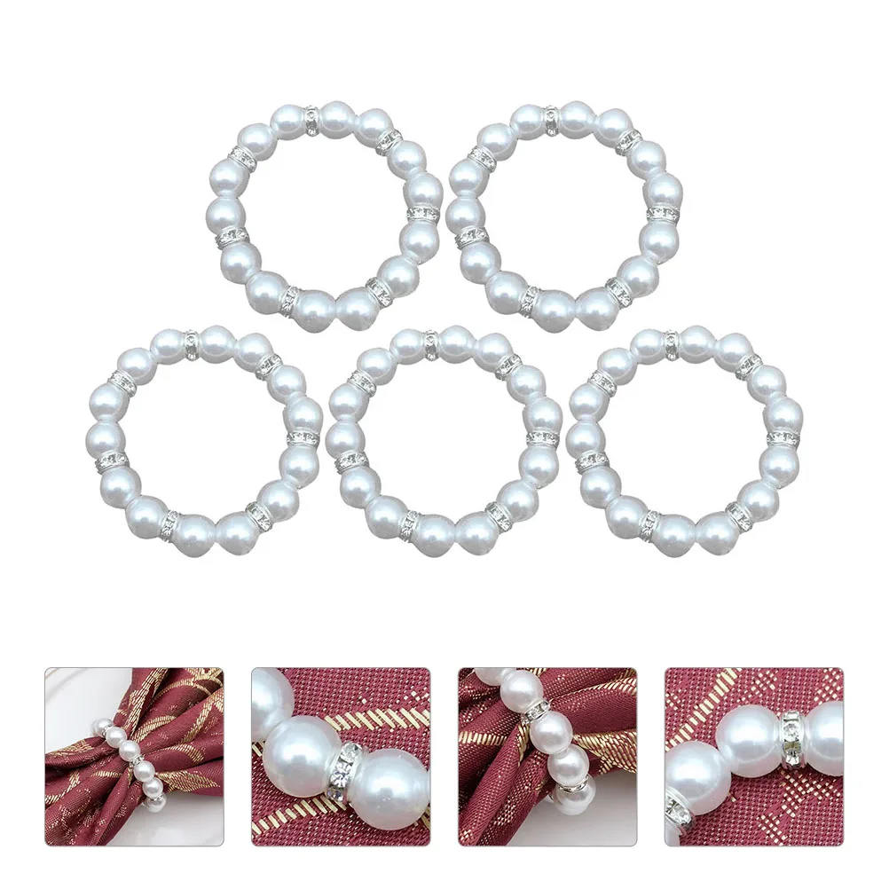 

5pcs Simulated Pearl Napkin Rings Napkin Buckle Holder Napkin Clasps Wedding Party Dinner Table Decoration Crafts