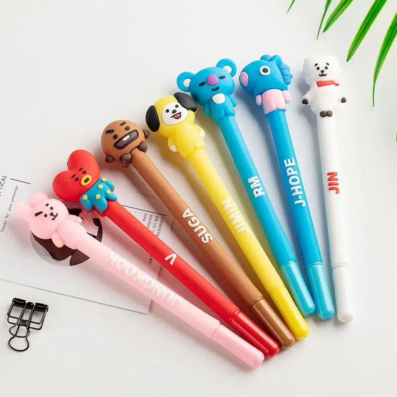 

2 шт. Bt21 Kawaii Doll гелевая ручка Rj Koya Chimmy Bts Мультфильм 0,5 мм черные чернила Студенческая ручка для письма шариковая ручка офисные канцтовары