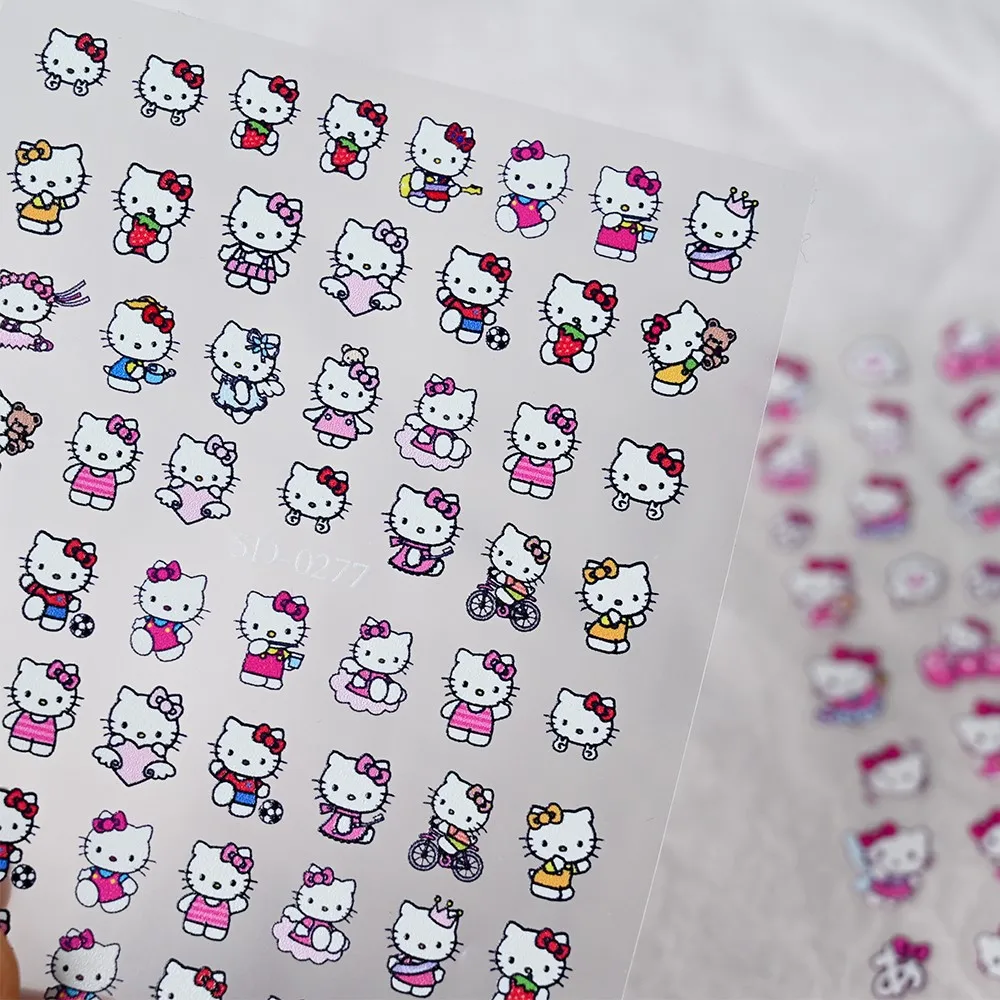 5D Cute Sanrio Pochacco Nail Stickers Embossed Relief Kuromi Kitty Cat Decals Kawaii Cartoon Dog Manicure Sliders