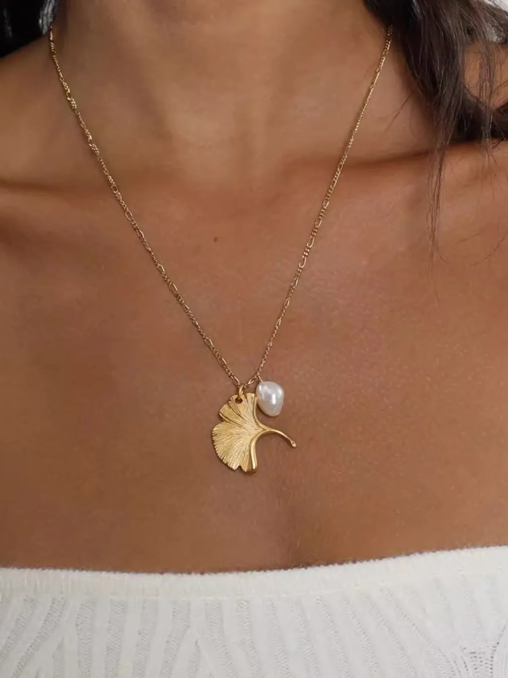 Shawatelier Design S925 Серебряное ретро французское жемчужное ожерелье с листьями гинкго