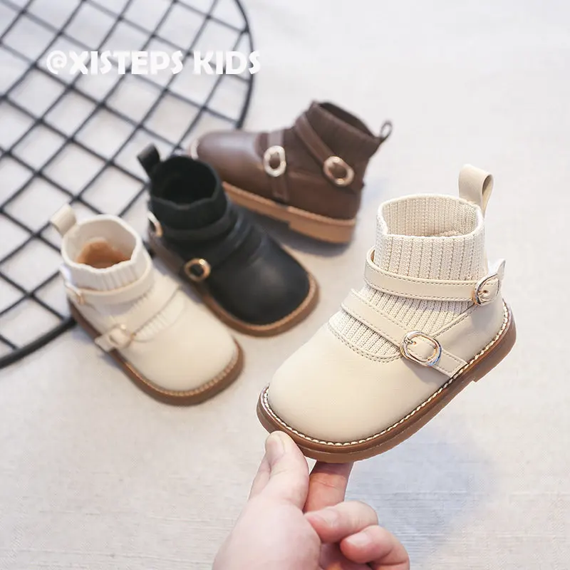 

2023 Autumn Winter Ankle Boots for 1-3Y Toddler Baby Girls Snow Boots Black Beige Non-slip Kids Boys Waterproof Botas Infantil