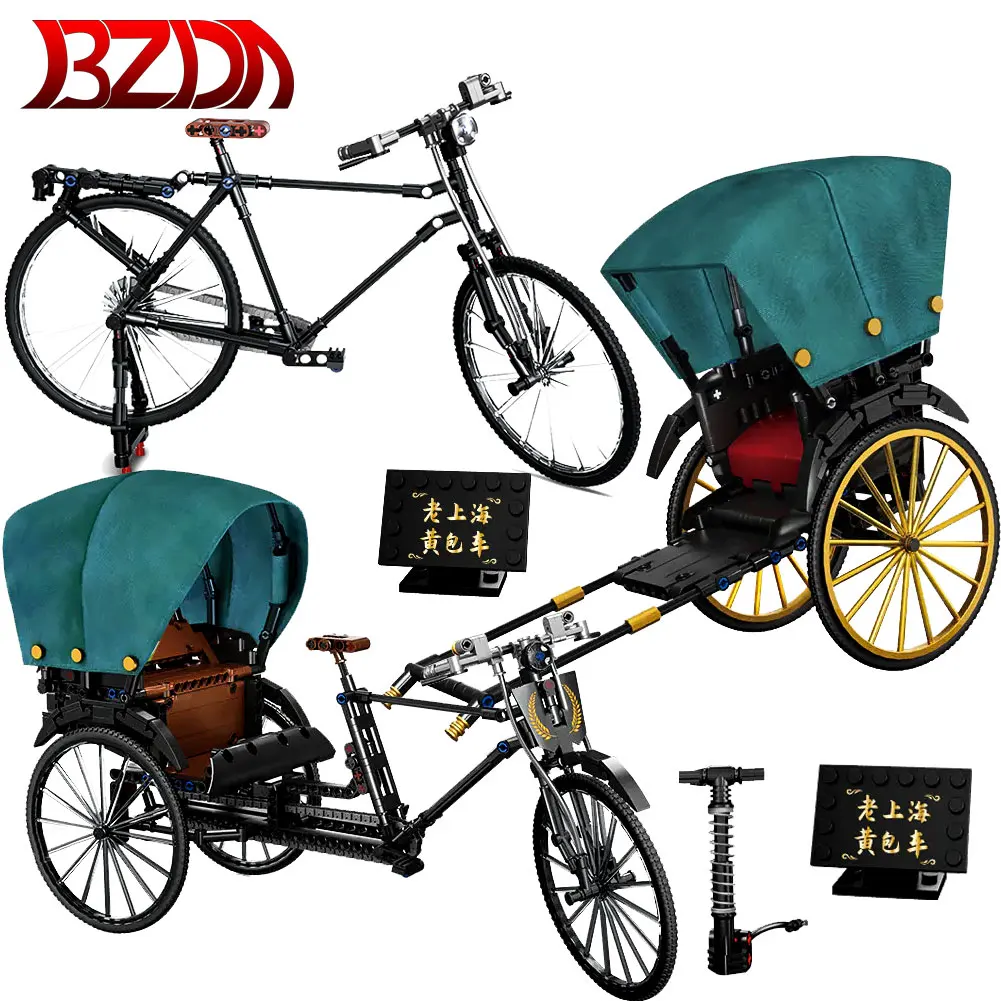 

BZDA New Bicycle Tricycle Building Blocks Retro rickshaw Model Retro Bicycle Educational Toys Bricks Children birthday Gifts