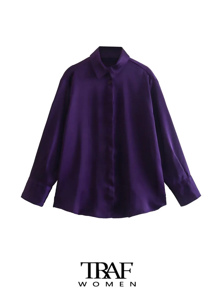 

Рубашка Женская атласная с воротником с лацканами и длинным рукавом