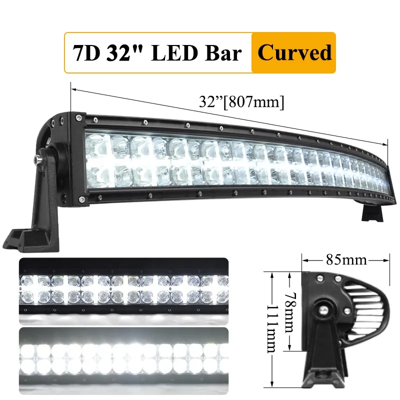 

7D Offroad 4x4 изогнутый светодиодный светильник на крыше автомобиля, грузовика, бампер, вспомогательный фонарь дальнего света, белый DRL для авто 4wd Jeep Tractor Lorry Van