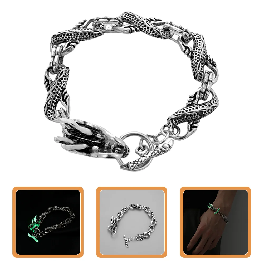 

Bracelet Dragon Men Wrist Cuff Bangle Retrochain Jewelry Personality Cool Gifts Vintage Charm Punk Snake Silver Wealth Shui Feng