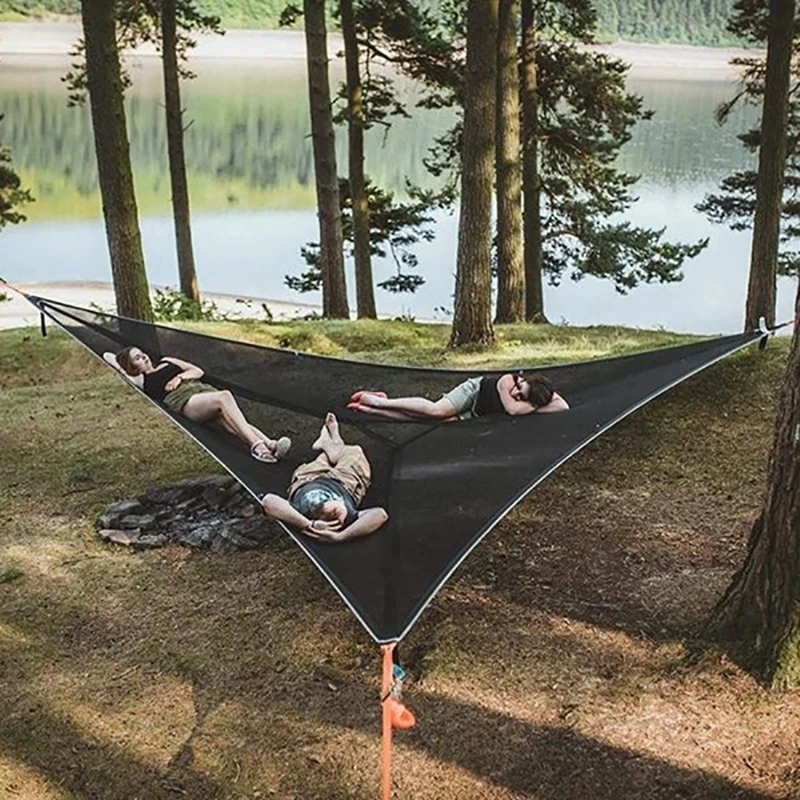 

4M Outdoor Camping Hammock Giant Hammock Travel Sleep Swing Bed Portable Hanging Multi-Person Triangle Hammock Nylon Rope Garden